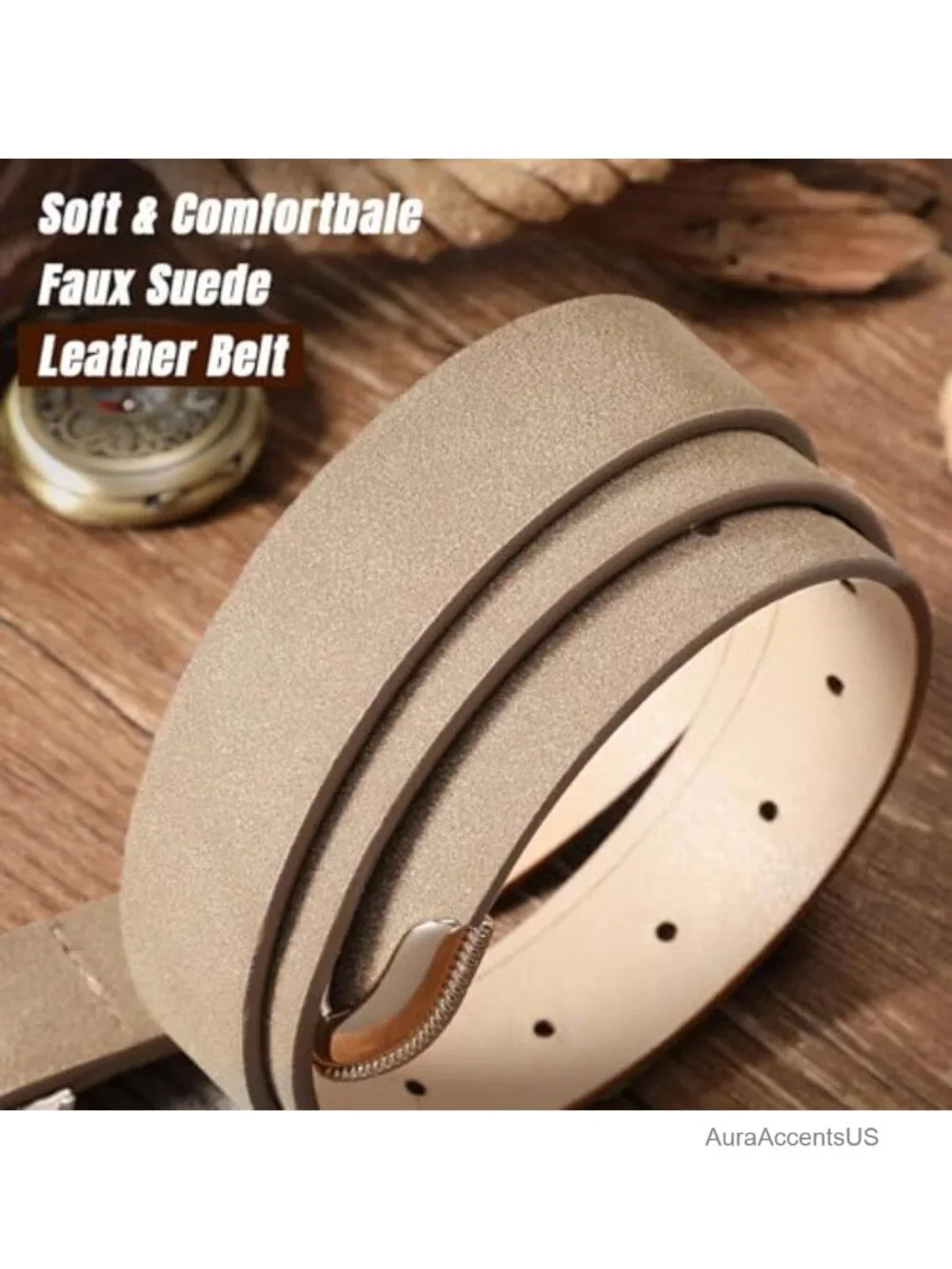 Women's Western Suede Leather Belt Retro Gold Buckle Cowgirl Belt for Jeans